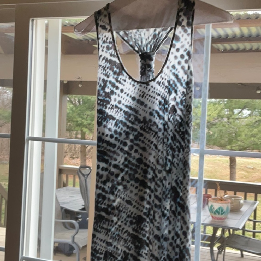 Black, White and Blue Patterned Dress